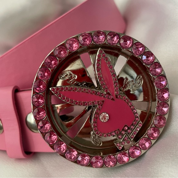 NWOT Pink Rhinestone Bling Y2K Vintage Pink Playboy Bunny Spinner Pink Belt - Picture 1 of 9